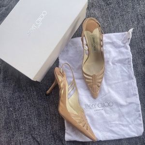 Jimmy Choo Eddy Sling Back Heels, IT 36.5, Nude Strappy Vintage 90s Y2K Kitten